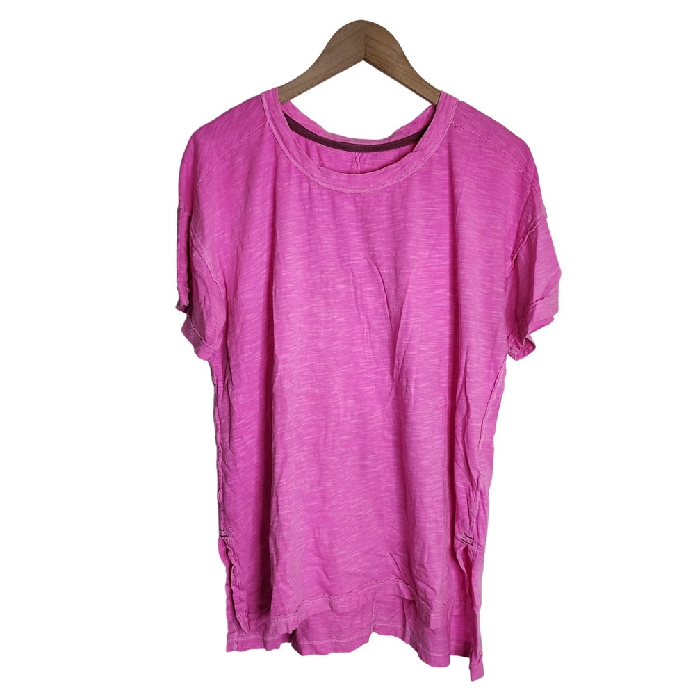 Pilcro T Shirt Women Medium Pink Short Sleeve Slub‎ Knit Cotton Slit Hem